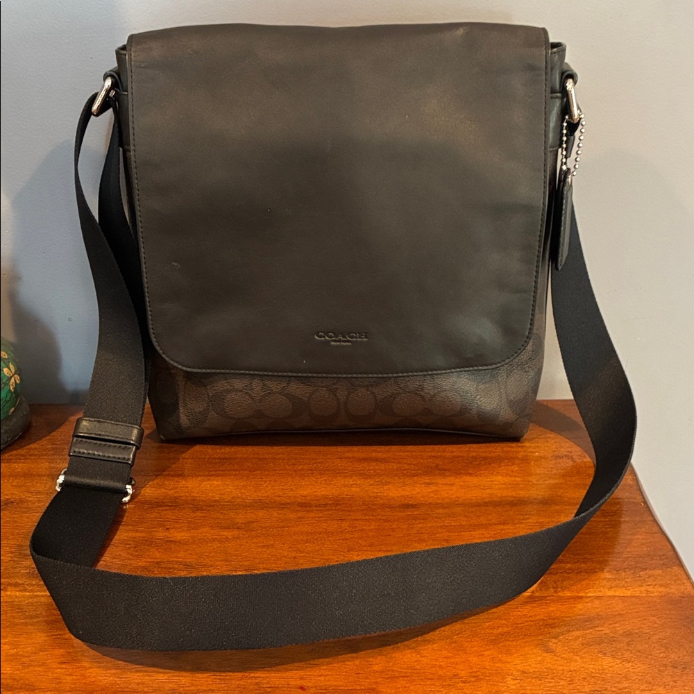Coach Charles Black and Brown leather Messenger Bag